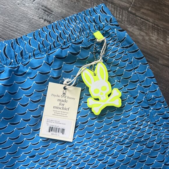 Psycho Bunny Atomic Blue Big & Tal Men's Haines Wave Print Swim Trunks, Size 5XL - Picture 3 of 7